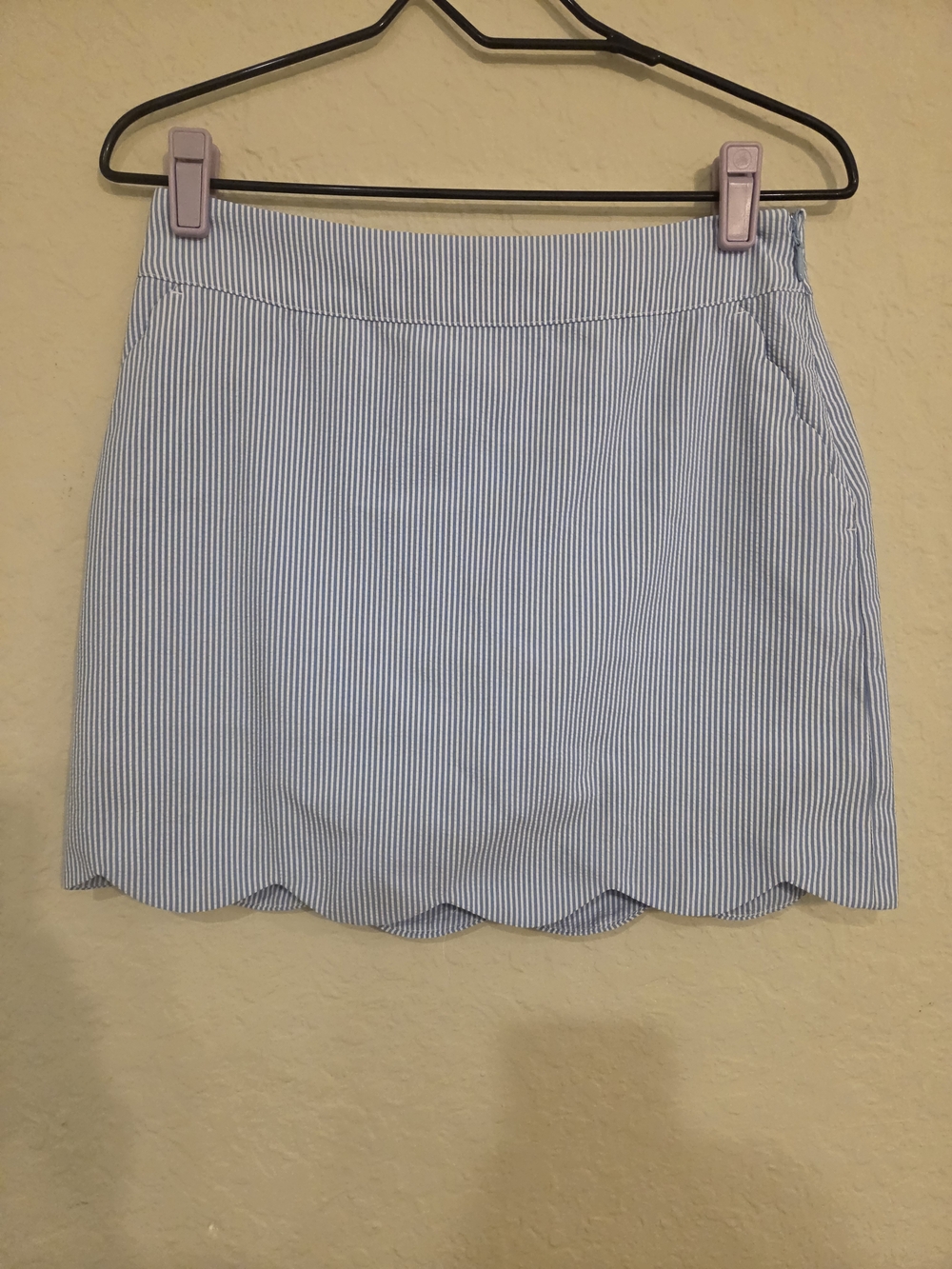 Vineyard Vines Blue and White Pinstripe Scallop Hem Mini Skirt
